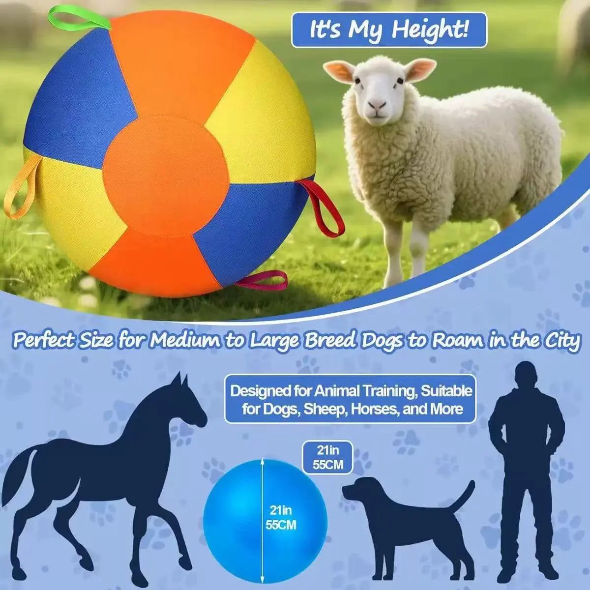 18-Inch PVC Geometric Herding Ball Toy for Dogs - Durable, Bite-Resistant Design with Reinforced Stitching, Ideal Gift for Medium Dogs and Horses, Dual-Layer Construction