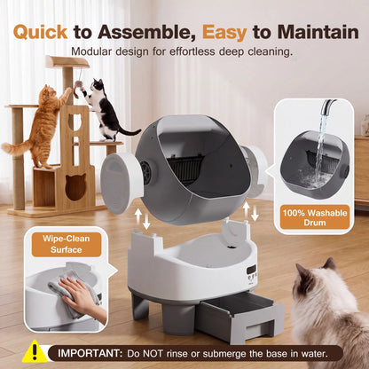 Alifuraha Smart Self-Cleaning Automatic Litter Box for Cats - Open-Top Design, Large Capacity (3.5 to 22 lbs), App-Free & Plug-and-Play, 4-Layer Safety System, Easy-Clean Drum, 15-Day Waste Storage, Scoop-Free Operation, 3-Minute Deep Cleaning, Odor Control, Auto/Manual Modes
