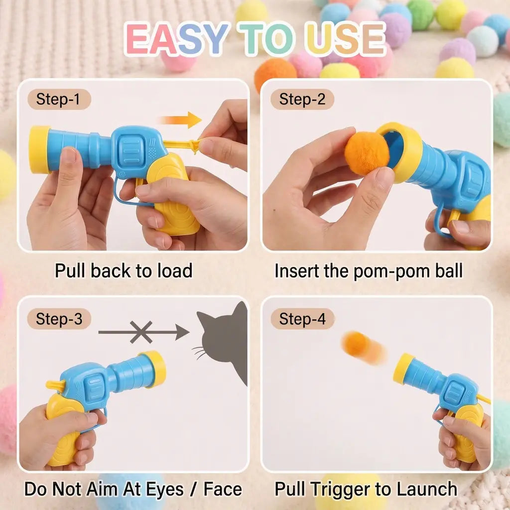 Universal Interactive Cat Toy Launcher Set with 30 Plush Balls - Manual Trigger, Durable and Battery-Free Indoor Chasing Game for Enhanced Bonding, Ideal Gift for Cats