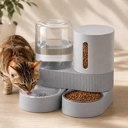 Kacoomi Dual Automatic Gravity Feeder and Water Dispenser Set for Cats - 2.4L Auto-Refill Water Capacity, 88Oz Mess-Free Food Storage, Durable Stainless Steel Bowl, Easy to Clean, Suitable for All Seasons