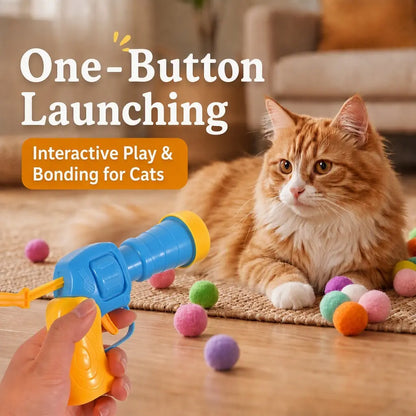 Universal Interactive Cat Toy Launcher Set with 30 Plush Balls - Manual Trigger, Durable and Battery-Free Indoor Chasing Game for Enhanced Bonding, Ideal Gift for Cats