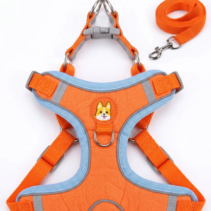 Adjustable Pet Harness and Leash Set - Soft Suede Vest with Durable Reflective Features for Tangle-Free Walking, Perfect for Daily and Nighttime Outdoor Activities