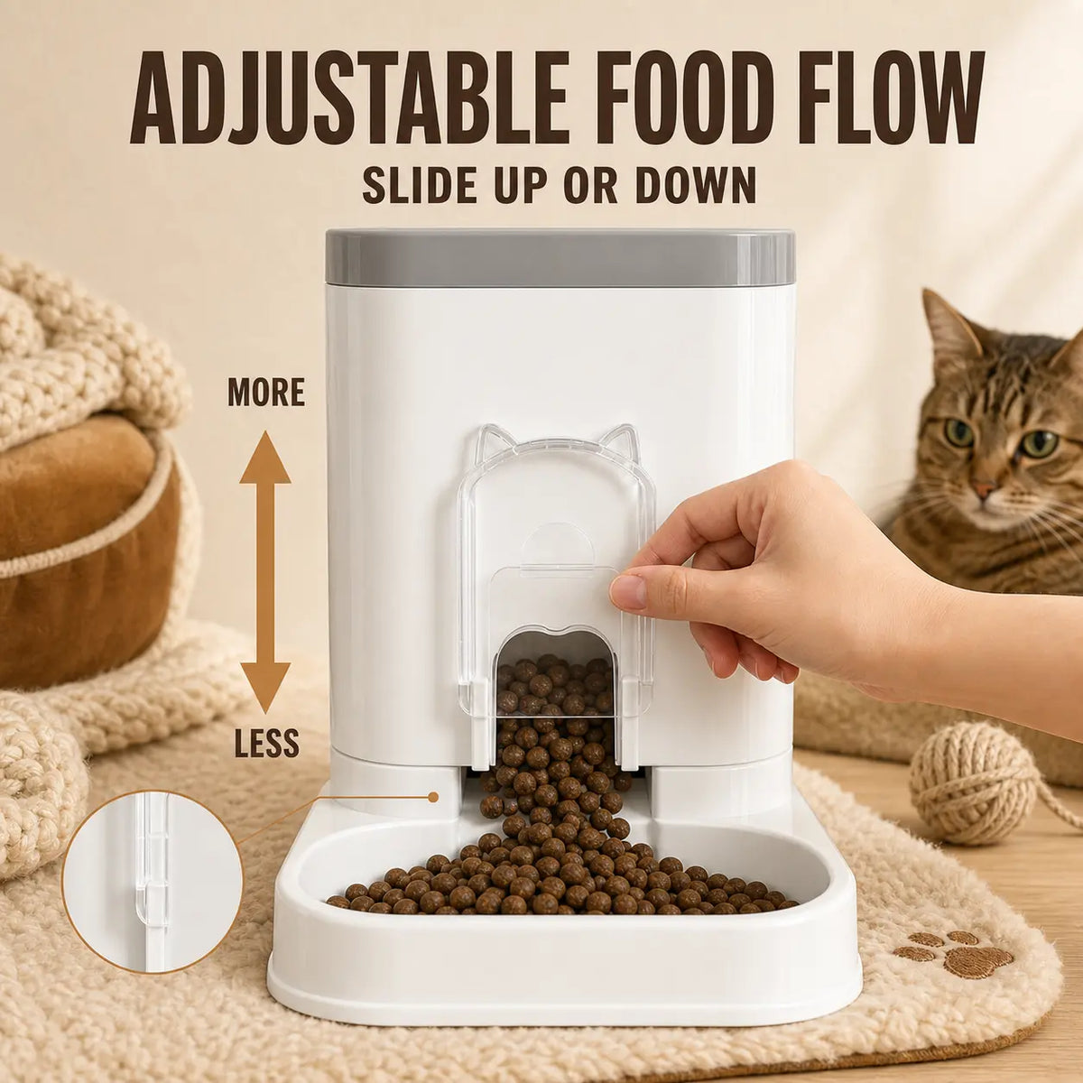 PAWSURD 2-In-1 Automatic Gravity Pet Feeder and Fresh Water Dispenser, Adjustable Food Flow, No Power Required, Perfect for Home and Short Trips, Suitable for Cats and Small Dogs