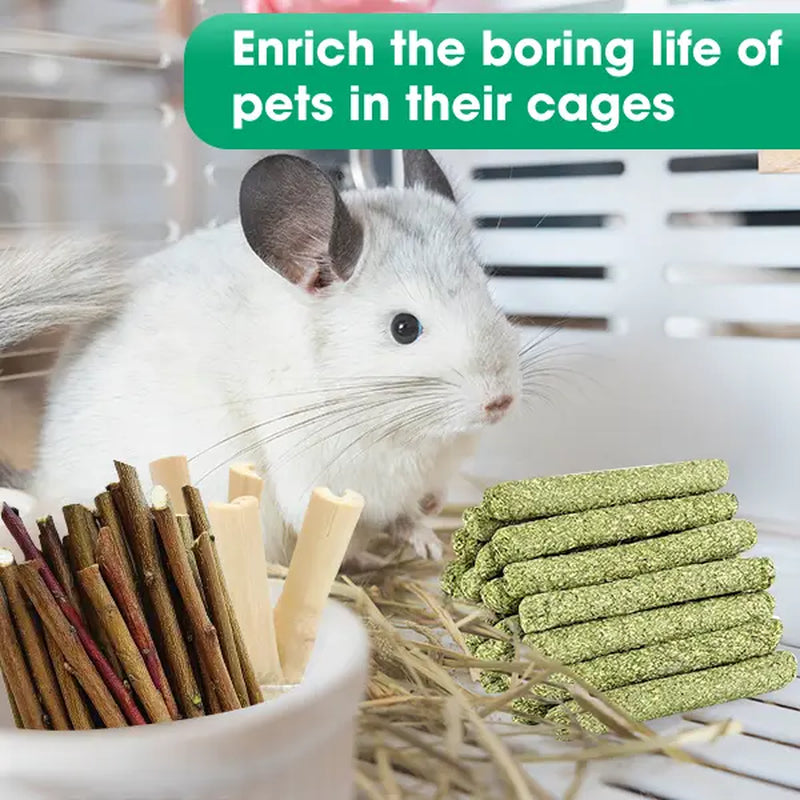 45-Piece High-Fiber Plant-Based Rabbit Molar Chew Sticks - Natural Bamboo and Timothy Hay Blend for Dental Health and Stress Relief, Ideal Treats for Small Pets such as Rabbits and Hamsters