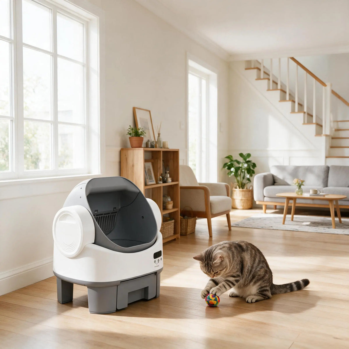 Alifuraha Smart Self-Cleaning Automatic Litter Box for Cats - Open-Top Design, Large Capacity (3.5 to 22 lbs), App-Free & Plug-and-Play, 4-Layer Safety System, Easy-Clean Drum, 15-Day Waste Storage, Scoop-Free Operation, 3-Minute Deep Cleaning, Odor Control, Auto/Manual Modes