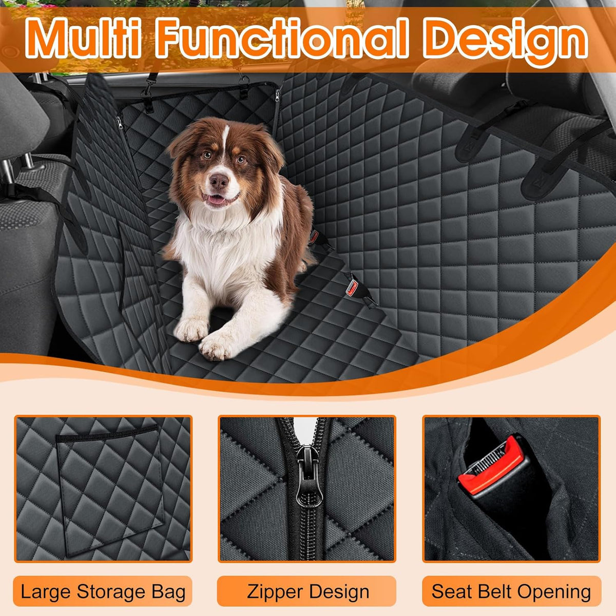 Waterproof Black Dog Car Seat Cover for Back Seat - Pet Hammock, Size Small