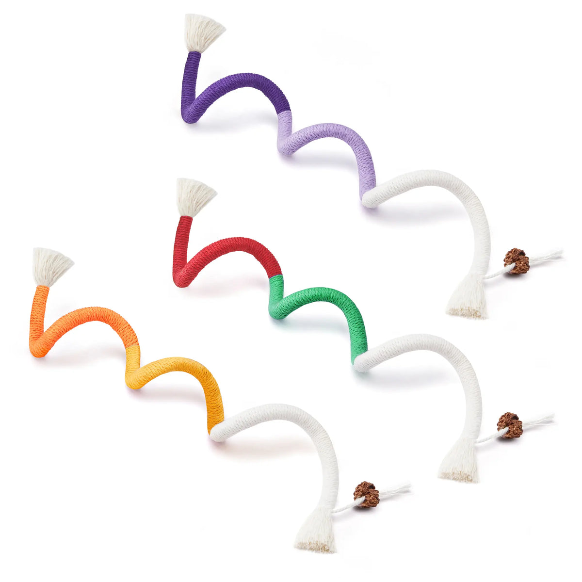 Potaroma 3-Pack Organic Cotton Snake-Shaped Interactive Cat Chew Ropes - Value Dental Care Toys for Indoor Kittens, Promoting Teeth Cleaning, Quiet Play, Increased Exercise, and Calming Benefits