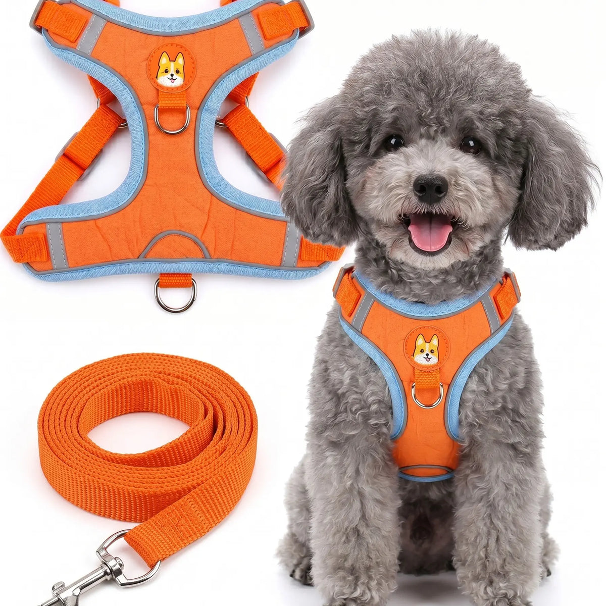 Adjustable Pet Harness and Leash Set - Soft Suede Vest with Durable Reflective Features for Tangle-Free Walking, Perfect for Daily and Nighttime Outdoor Activities