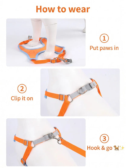 Adjustable Pet Harness and Leash Set - Soft Suede Vest with Durable Reflective Features for Tangle-Free Walking, Perfect for Daily and Nighttime Outdoor Activities