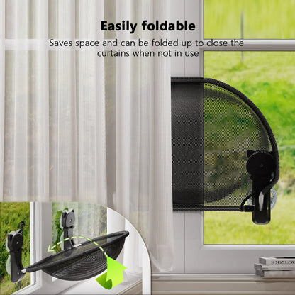 Cat Window Perch Hammock Bed with Suction Cups - Sturdy Mesh Fabric and Collapsible Metal Frame, Supports Up to 40 lbs for Sunbathing and Space-Saving in Homes and Apartments
