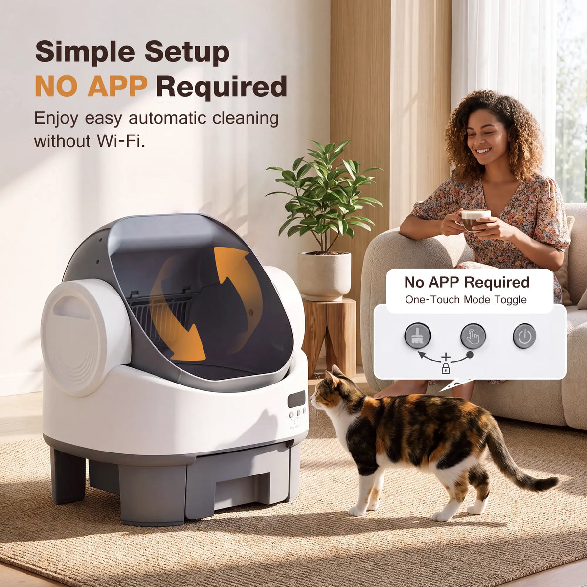 Alifuraha Smart Self-Cleaning Automatic Litter Box for Cats - Open-Top Design, Large Capacity (3.5 to 22 lbs), App-Free & Plug-and-Play, 4-Layer Safety System, Easy-Clean Drum, 15-Day Waste Storage, Scoop-Free Operation, 3-Minute Deep Cleaning, Odor Control, Auto/Manual Modes