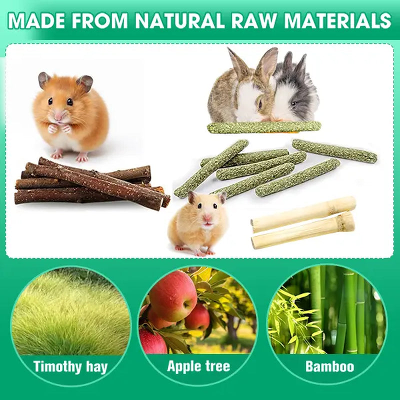 45-Piece High-Fiber Plant-Based Rabbit Molar Chew Sticks - Natural Bamboo and Timothy Hay Blend for Dental Health and Stress Relief, Ideal Treats for Small Pets such as Rabbits and Hamsters