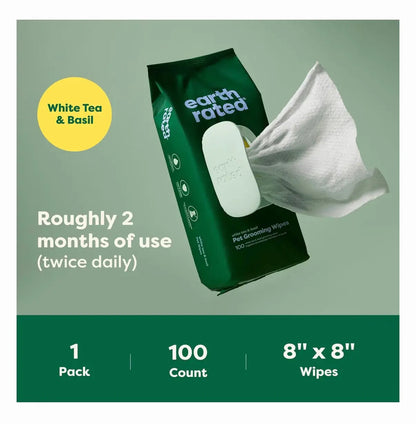 Earth Rated Dog Grooming Wipes Infused with White Tea & Basil - 100 Count