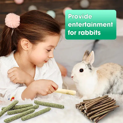 45-Piece High-Fiber Plant-Based Rabbit Molar Chew Sticks - Natural Bamboo and Timothy Hay Blend for Dental Health and Stress Relief, Ideal Treats for Small Pets such as Rabbits and Hamsters
