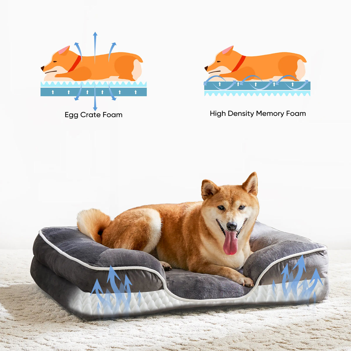 Sweetcrispy Contemporary Orthopedic Memory Foam Pet Bed for Large Dogs with 3-Sided Bolsters - 20"L x 24"W x 8"Th, Pressure Relief, Supportive Design, Washable Cover, Non-Slip Base, Waterproof