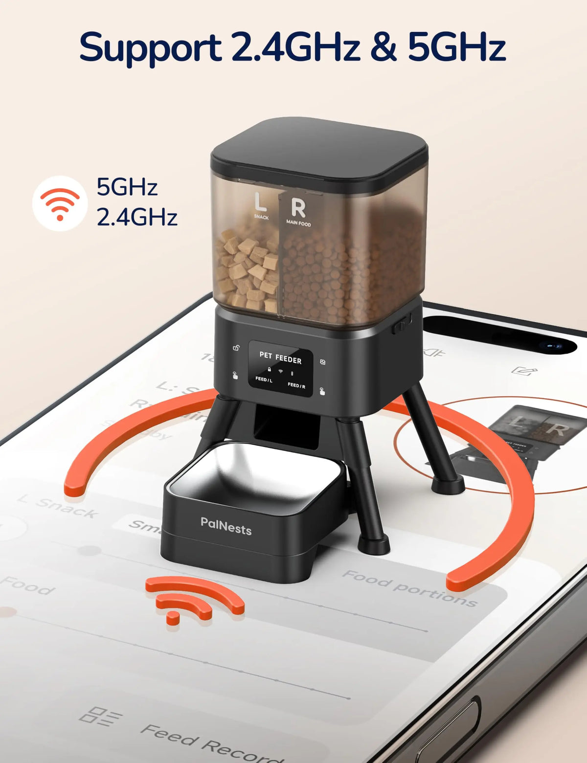 Palnests Smart Automatic Feeder - 4L Dry Food Dispenser with Dual Cavities, Stainless Steel Bowls, Two-Hopper Separation, Dual Wi-Fi Connectivity, Airtight Fresh Lock, App Control, Timed Feeding, Dual Power Backup, and Low Food Alerts for Cats and Small to Medium Dogs