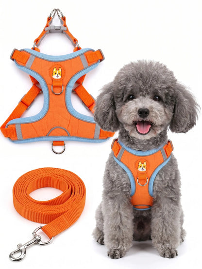 Adjustable Pet Harness and Leash Set - Soft Suede Vest with Durable Reflective Features for Tangle-Free Walking, Perfect for Daily and Nighttime Outdoor Activities
