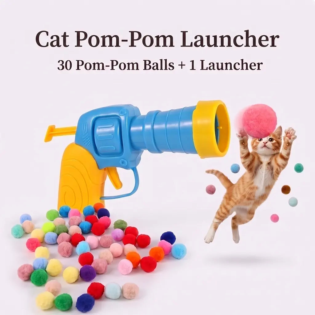 Universal Interactive Cat Toy Launcher Set with 30 Plush Balls - Manual Trigger, Durable and Battery-Free Indoor Chasing Game for Enhanced Bonding, Ideal Gift for Cats