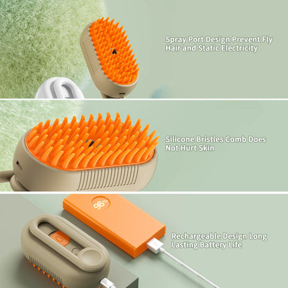 3-in-1 Self-Cleaning Steam Grooming Brush for Efficient Removal of Loose Undercoat in Long and Short Haired Pets