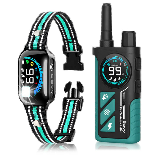 Sevy 3300FT Waterproof E-Collar Training System - Four Modes: Beep, Vibration, Shock, and Anti-Bark - Dual Color Screen Remote Collars for Dogs of All Sizes - Rechargeable LCD Training Solution for Two Dogs