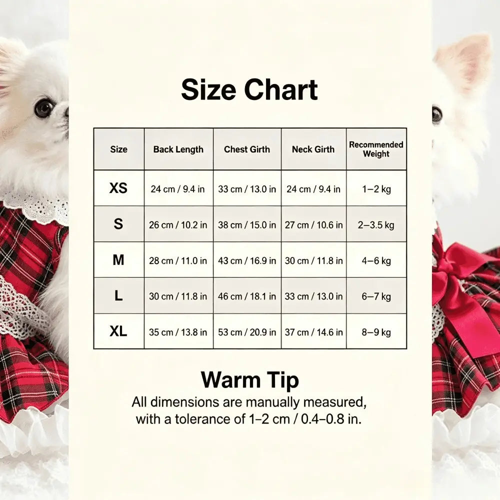 Chic Cotton Blend Red Plaid Lace Bow Dog Dress for Small Breeds, Ideal for Chihuahuas and Yorkies