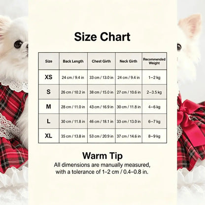 Chic Cotton Blend Red Plaid Lace Bow Dog Dress for Small Breeds, Ideal for Chihuahuas and Yorkies