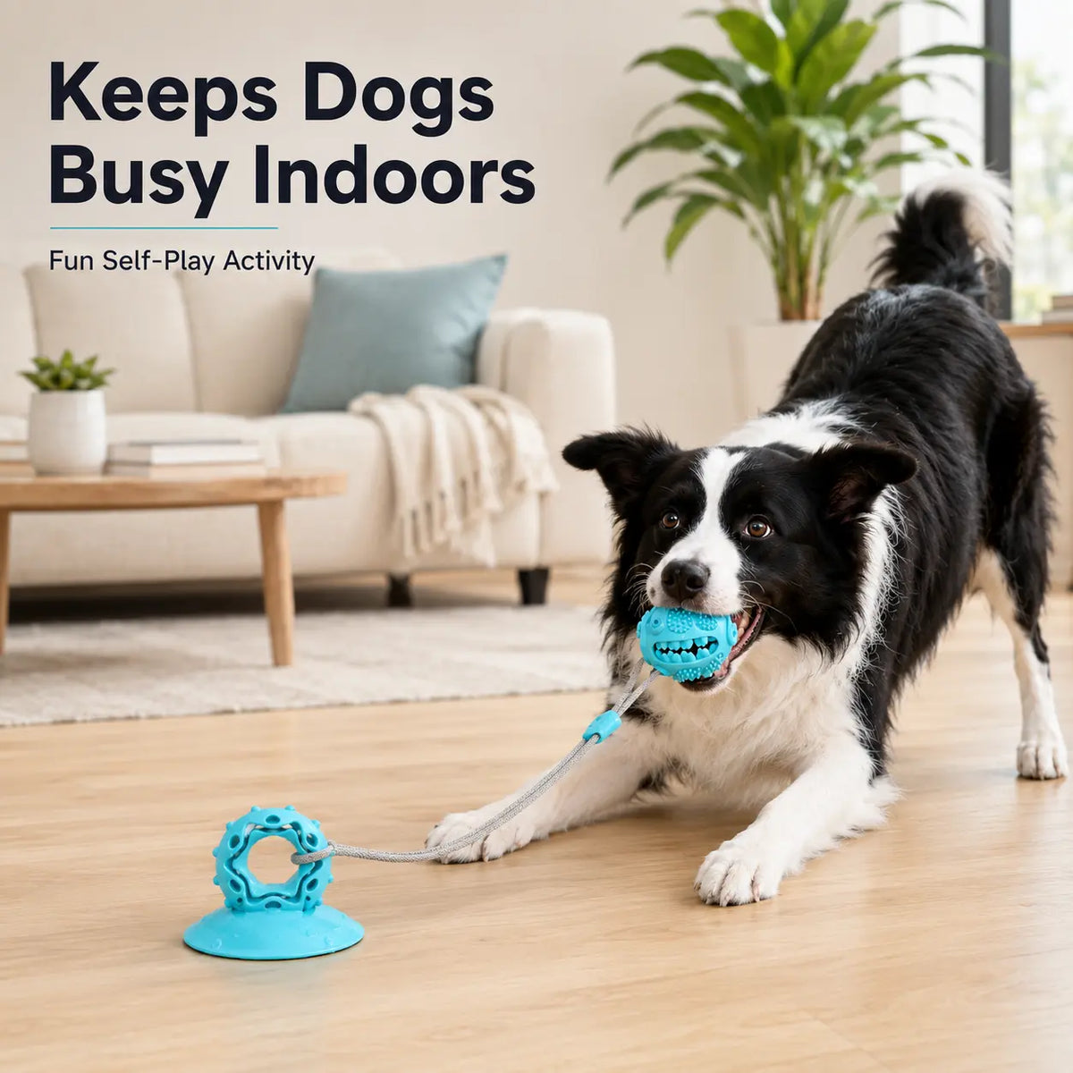 Durable Interactive Dog Chew Toy with Suction Cup and Treat Dispensing Features, TPR Teeth Cleaning Ball with Rope, Puzzle Feeder and Enrichment Toy for Puppies and Small to Medium Dogs, Ideal for Indoor Self-Play and Training