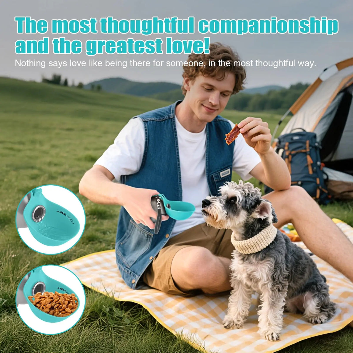 Lumikata 2-in-1 Portable Dog Water Bottle - 10oz Stainless Steel with Silicone Foldable Bowl, Leak-Proof Design for Small Dogs and Pet Feeding Supplies