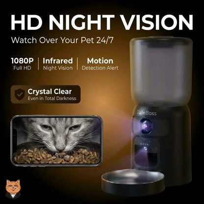 Taleboss 5L Smart Automatic Cat and Kitten Feeder with App Control, Integrated Camera, and Interactive Toy for Engaging Indoor Play