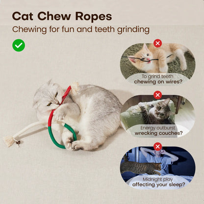 Potaroma 3-Pack Organic Cotton Snake-Shaped Interactive Cat Chew Ropes - Value Dental Care Toys for Indoor Kittens, Promoting Teeth Cleaning, Quiet Play, Increased Exercise, and Calming Benefits
