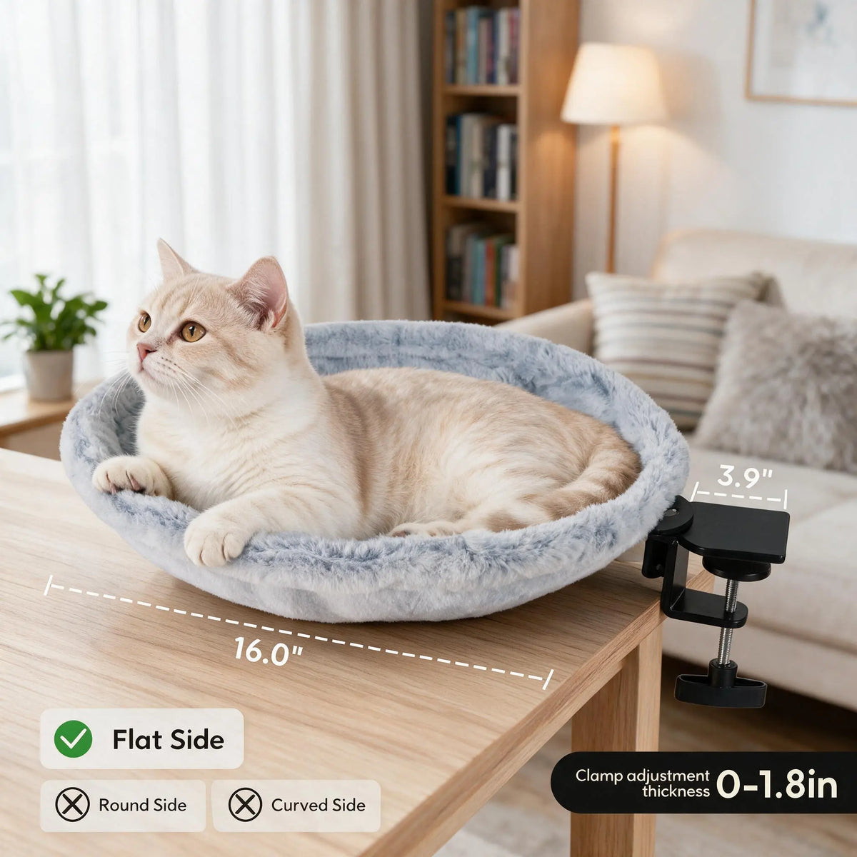 Elevated Cat Hammock Condo with Desk Clamp - Contemporary Marble Aesthetic, Durable Velcro Nylon, 360-Degree Rotatable for Enhanced Pet Comfort