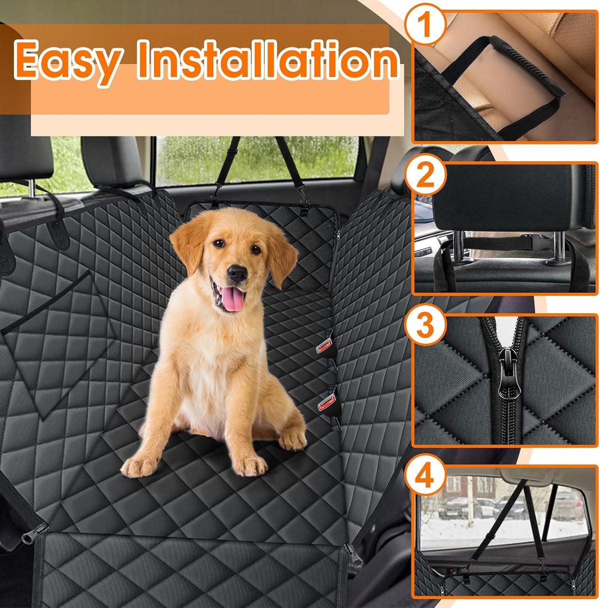 Waterproof Black Dog Car Seat Cover for Back Seat - Pet Hammock, Size Small