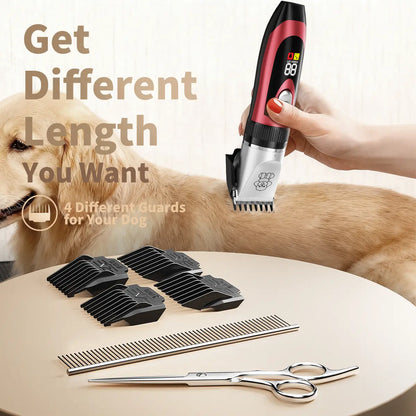Professional Rechargeable Cordless Dog Grooming Clippers with Integrated Batteries, Low Noise and Vibration, LCD Digital Display, Complete Grooming Kit with Deodorant Plastic Combs, Universal Pet Hair Trimmer for Dogs and Rabbits