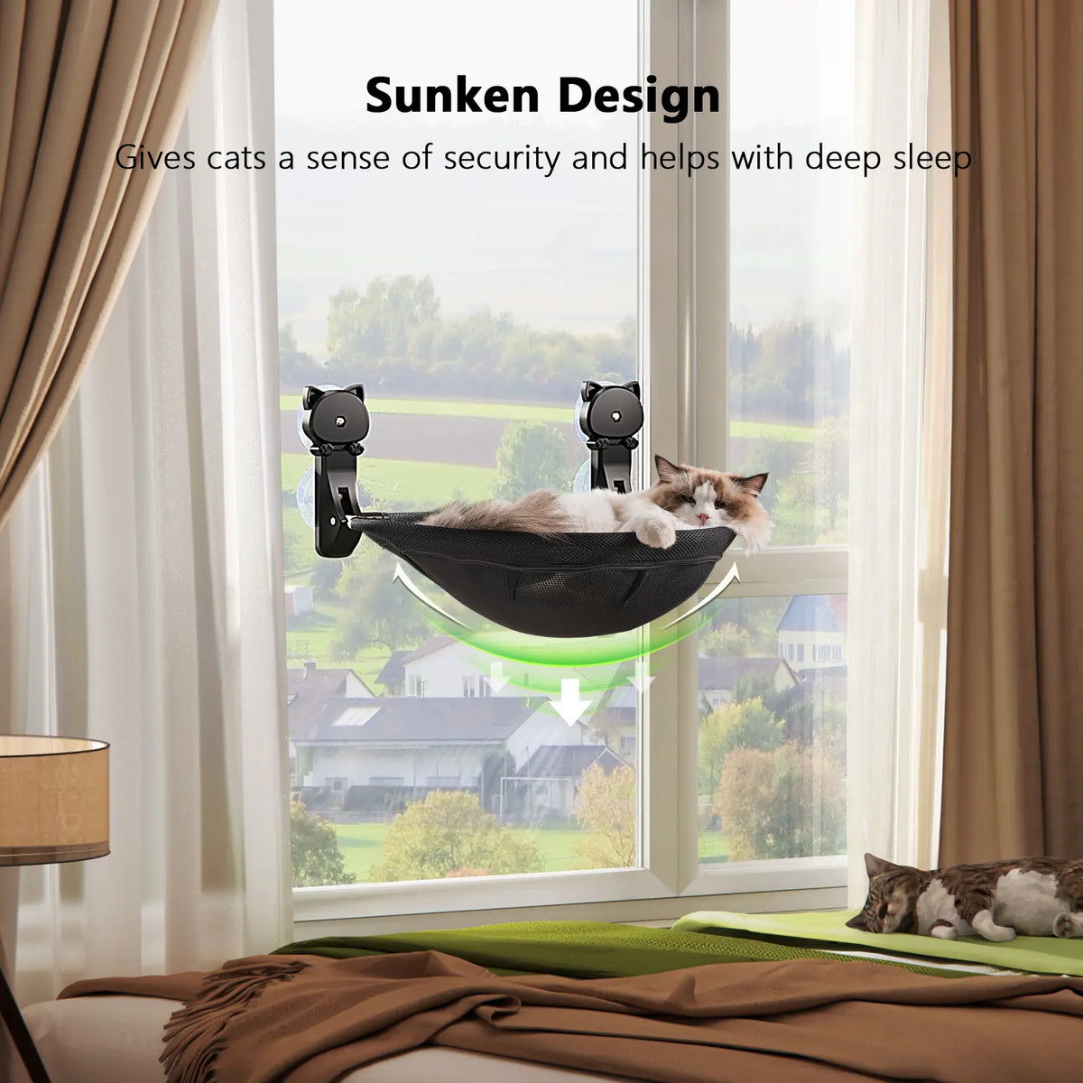 Cat Window Perch Hammock Bed with Suction Cups - Sturdy Mesh Fabric and Collapsible Metal Frame, Supports Up to 40 lbs for Sunbathing and Space-Saving in Homes and Apartments