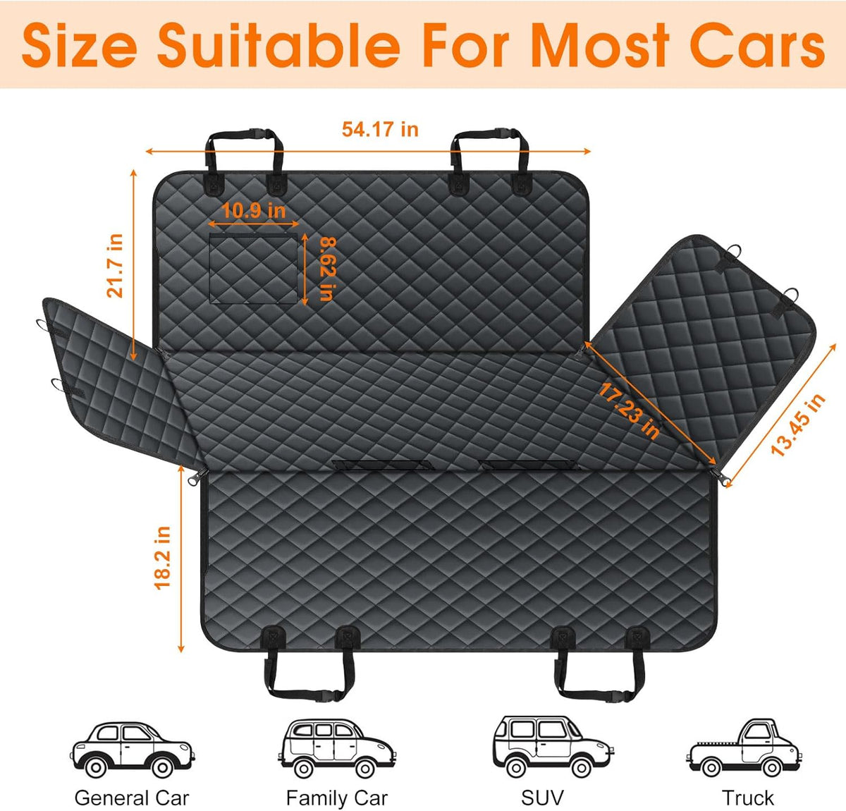 Waterproof Black Dog Car Seat Cover for Back Seat - Pet Hammock, Size Small