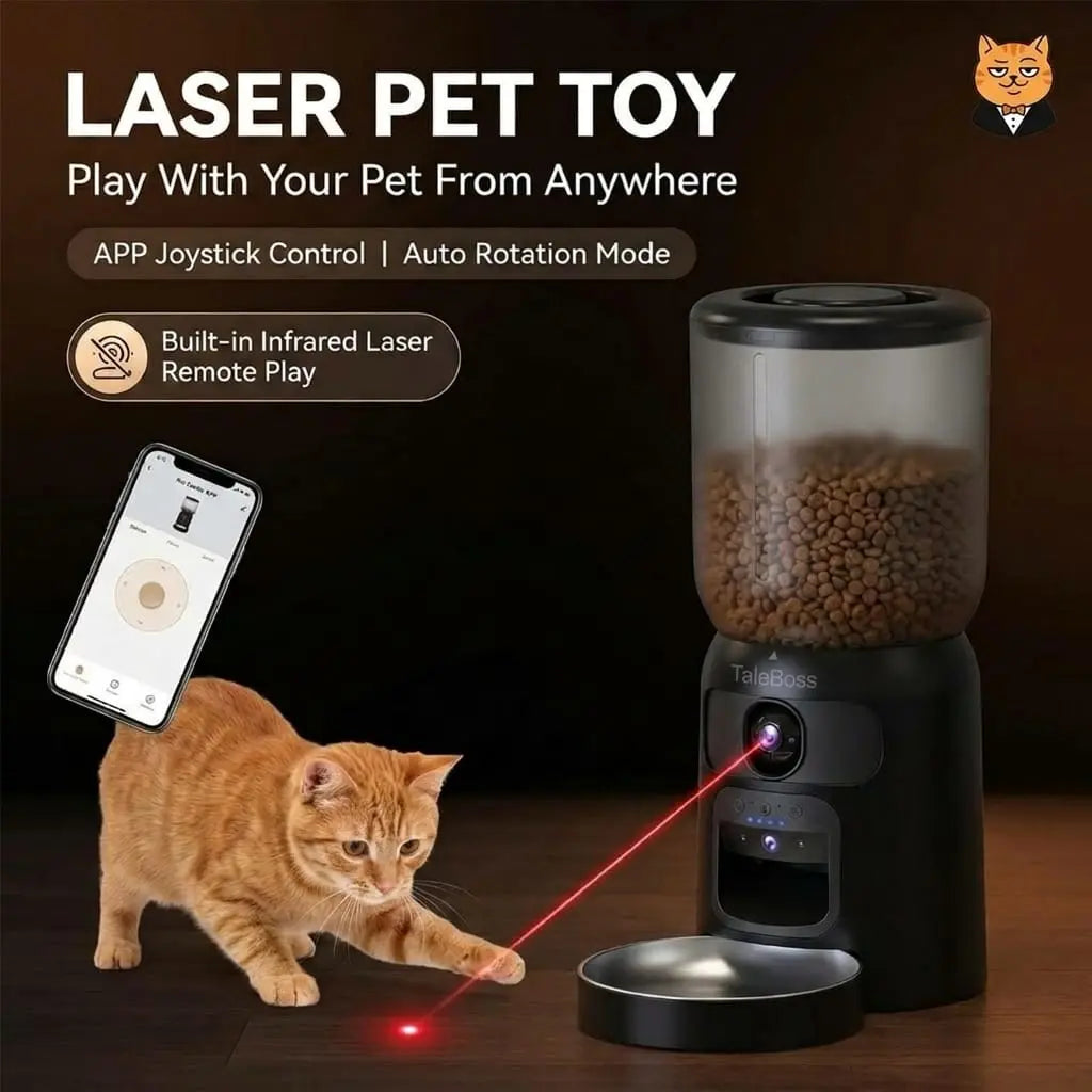Taleboss 5L Smart Automatic Cat and Kitten Feeder with App Control, Integrated Camera, and Interactive Toy for Engaging Indoor Play