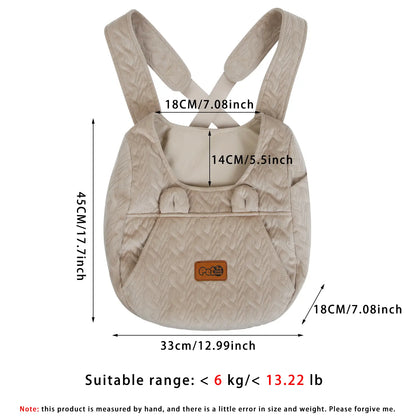Khaki Quilted Pet Carrier Backpack with Concealed Front Storage, Breathable Fabric, Adjustable Straps, and Enhanced Portability for Small to Medium Dogs and Cats, Ideal for Outdoor Travel and Walks
