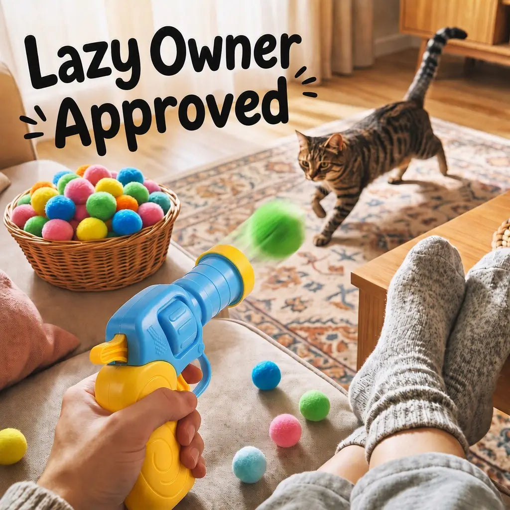Universal Interactive Cat Toy Launcher Set with 30 Plush Balls - Manual Trigger, Durable and Battery-Free Indoor Chasing Game for Enhanced Bonding, Ideal Gift for Cats