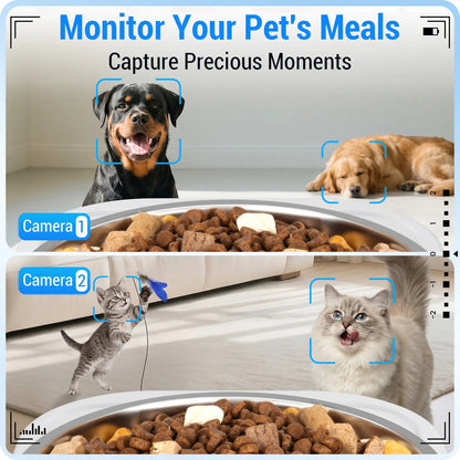 Frienhund Smart Pet Feeder with Dual Cameras - 7L Capacity, 1080P HD Monitoring, Night Vision, Slow Feed Mode, App Control, Timed and Portion Feeding, Dual Stainless Steel Bowls for Multi-Pet Households