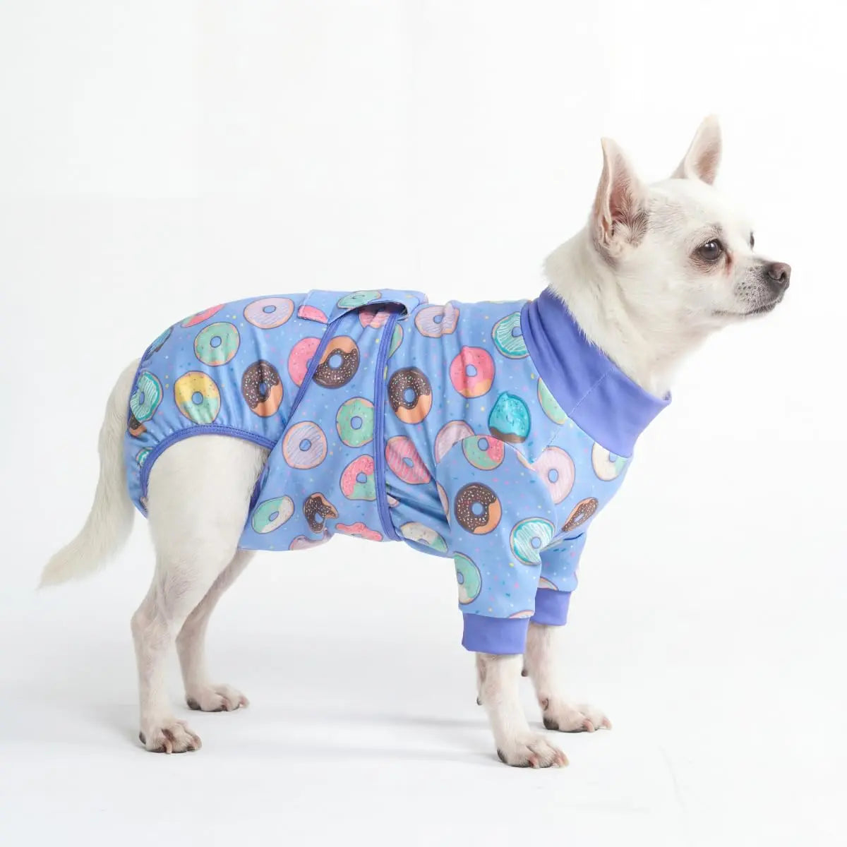 Spark Paws Dog Recovery Suit - Post-Surgery Onesie for Dogs, Anti-Lick Abdominal Wound Protector, Soft Alternative to Cone for Spay/Neuter Recovery, Donut Pattern, Size Small