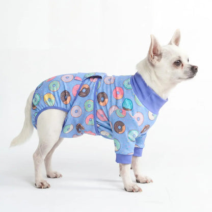 Spark Paws Dog Recovery Suit - Post-Surgery Onesie for Dogs, Anti-Lick Abdominal Wound Protector, Soft Alternative to Cone for Spay/Neuter Recovery, Donut Pattern, Size Small