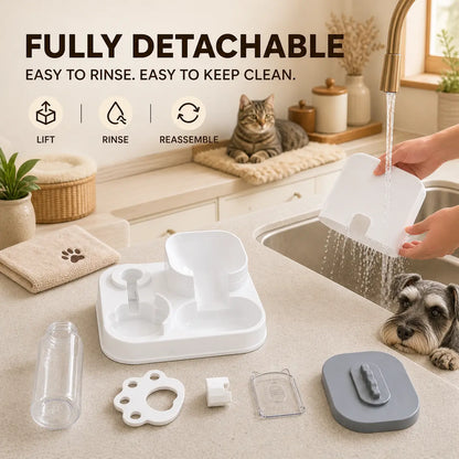 PAWSURD 2-In-1 Automatic Gravity Pet Feeder and Fresh Water Dispenser, Adjustable Food Flow, No Power Required, Perfect for Home and Short Trips, Suitable for Cats and Small Dogs