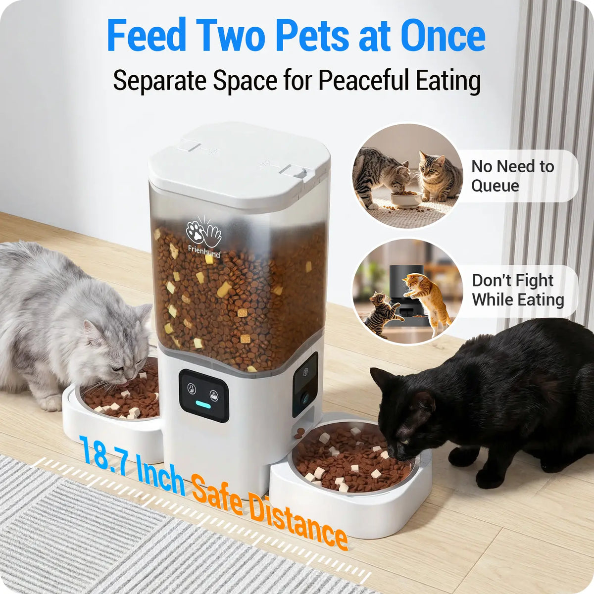 Frienhund Smart Pet Feeder with Dual Cameras - 7L Capacity, 1080P HD Monitoring, Night Vision, Slow Feed Mode, App Control, Timed and Portion Feeding, Dual Stainless Steel Bowls for Multi-Pet Households