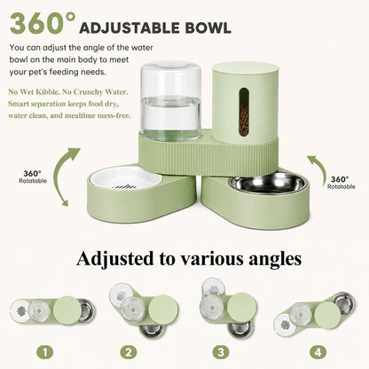 Kacoomi Dual Automatic Gravity Feeder and Water Dispenser Set for Cats - 2.4L Auto-Refill Water Capacity, 88Oz Mess-Free Food Storage, Durable Stainless Steel Bowl, Easy to Clean, Suitable for All Seasons